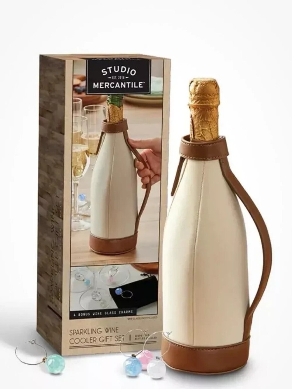 Macy’s NEW in box Cream & Brown Sparkling Wine Cooler Carrier MSRP $50